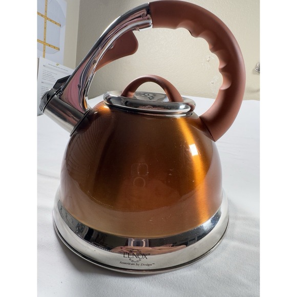 Lenox Other - Lenox Whistling Tea Kettle 2 5 Qt Stainless Steel Gold Rubber Handle